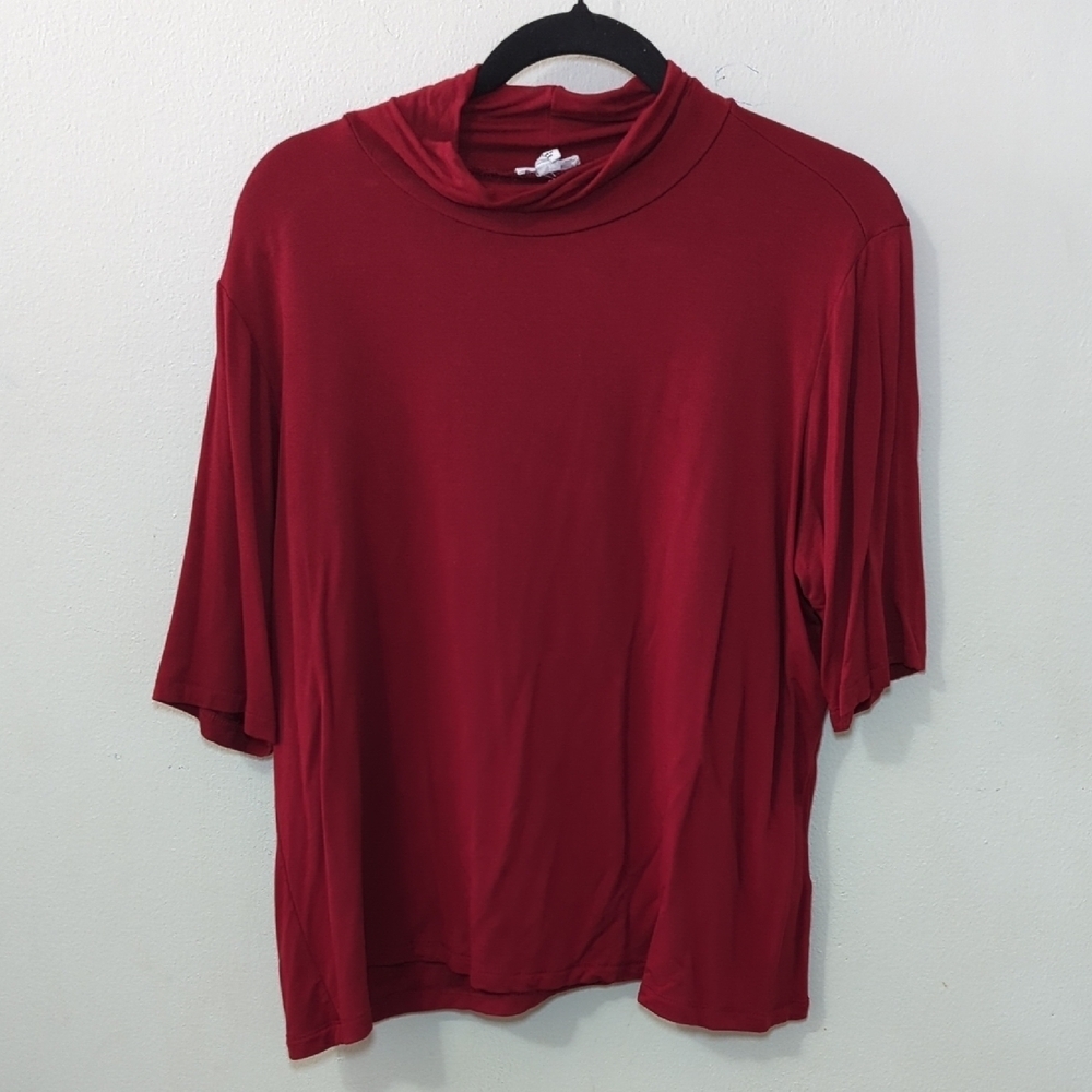 Tribal Jeans Red Mock Neck Top Elbow-Length Sleeves Flowy Women's Size XL